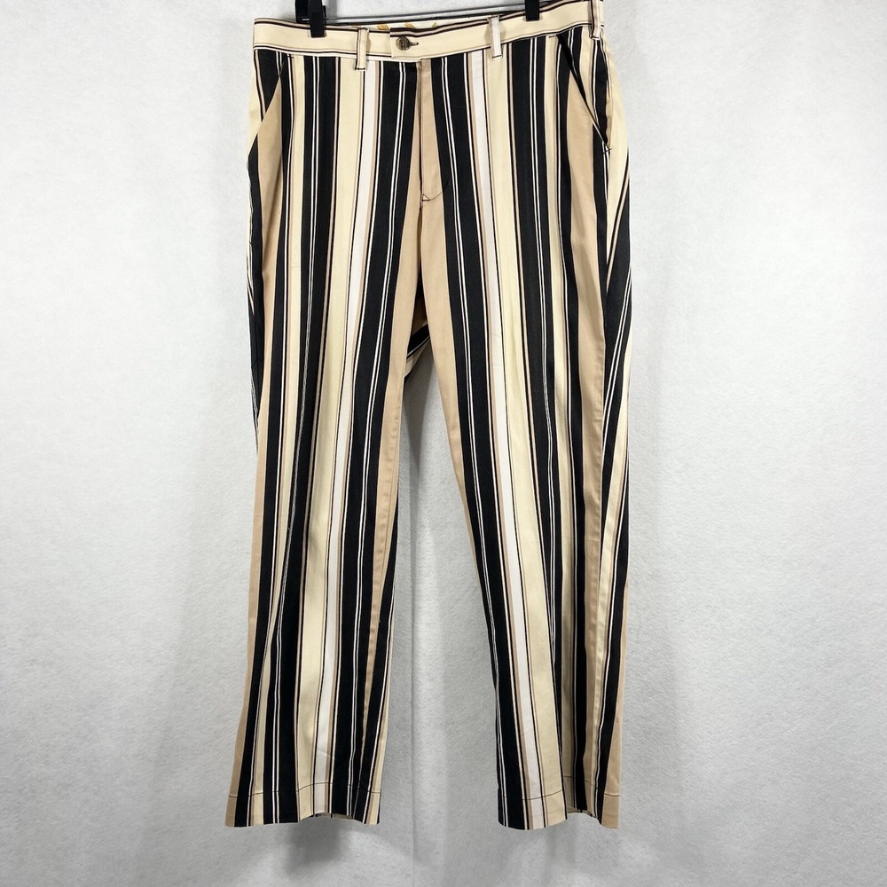 Loudmouth Golf Pants Mens 36x30 Black Tan Striped Chino